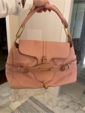 Jimmy Choo Large Tulita Blush Pink Leather Shoulder Bag Gold Hardware